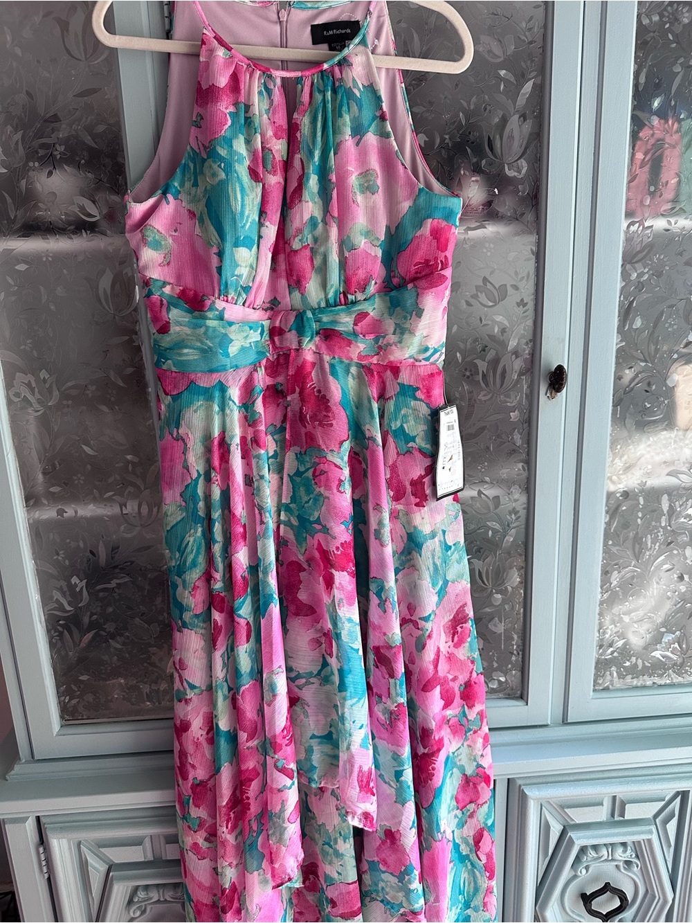 Floral Halter Maxi Dress in Pink & Aqua
